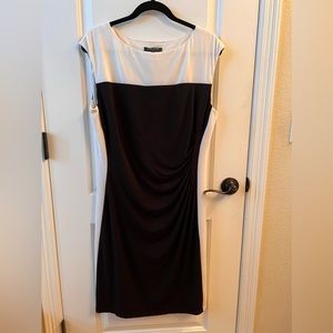 Lauren, Ralph Lauren, black and white, sleeveless dress, size 16, with ruching.